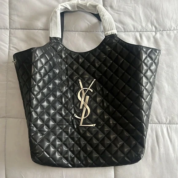 Yves Saint Laurent Black and White Quilted Tote - Picture 3 of 8